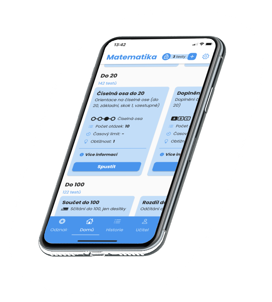 Mobilní aplikace matematika pro žáčky na 2. stupni základní školy - vyberte si ze seznamu testů z matematiky